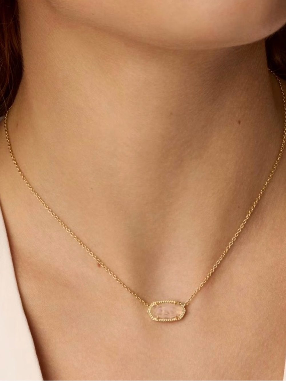 Kendra Scott Elisa Gold Tone Necklace with Light Pink Stone Pendant